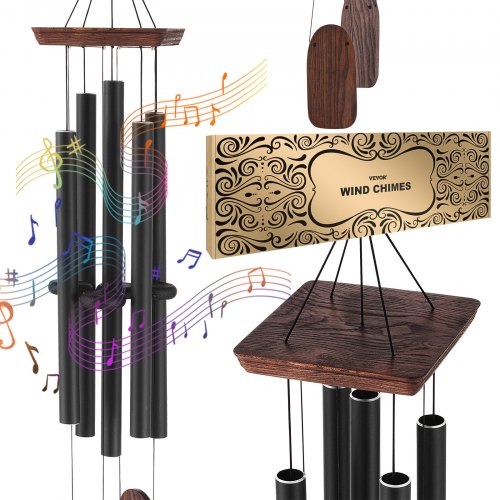 Wind Chimes for Outside, 1220 mm, Deep Tone Wind Chimes with 5 Tubes, Unique Large Memorial Wind Chimes for Anniversary, Amazing Outdoor Decor for Your Patio, Porch, Garden and Backyard, Black