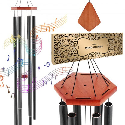 Wind Chimes for Outside, 1524 mm, Deep Tone Wind Chimes with 6 Tubes, Unique Large Memorial Wind Chimes for Anniversary, Amazing Outdoor Decor for Your Patio, Porch, Garden and Backyard, Black