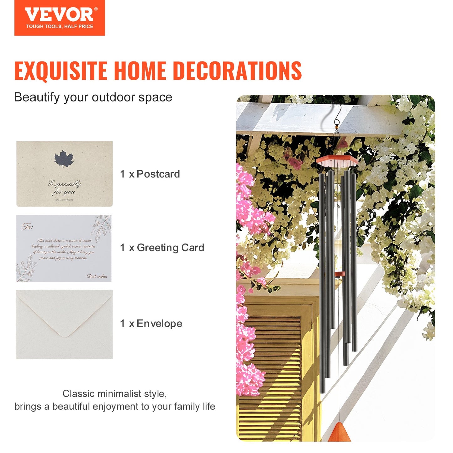 Wind Chimes for Outside, 1524 mm, Deep Tone Wind Chimes with 6 Tubes, Unique Large Memorial Wind Chimes for Anniversary, Amazing Outdoor Decor for Your Patio, Porch, Garden and Backyard, Black