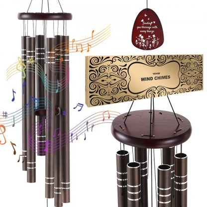 Wind Chimes for Outside, 1067 mm, Deep Tone Wind Chimes with 6 Tubes, Unique Large Memorial Wind Chimes for Anniversary, Grace Outdoor Decor for Your Patio, Porch, Garden & Backyard, Dark Brown