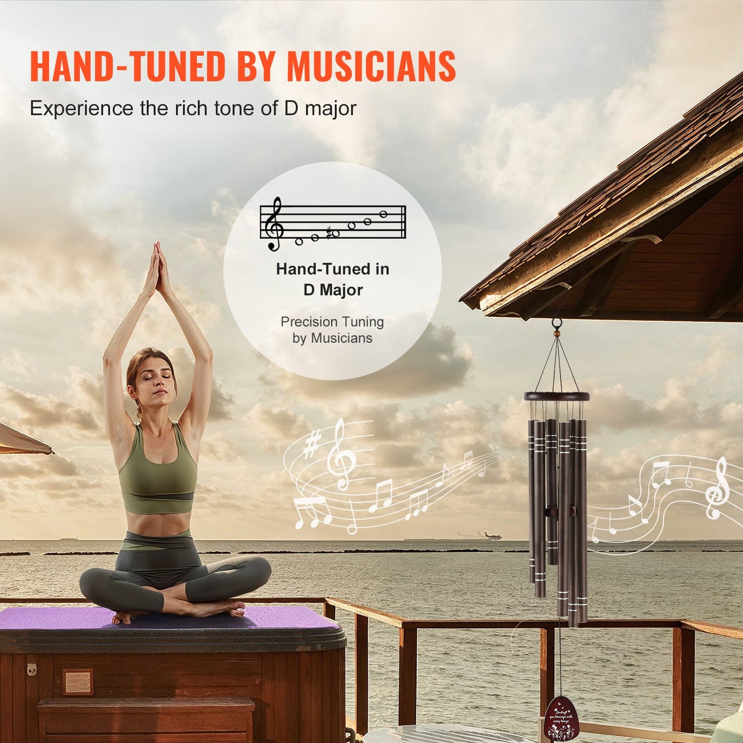 Wind Chimes for Outside, 1067 mm, Deep Tone Wind Chimes with 6 Tubes, Unique Large Memorial Wind Chimes for Anniversary, Grace Outdoor Decor for Your Patio, Porch, Garden & Backyard, Dark Brown