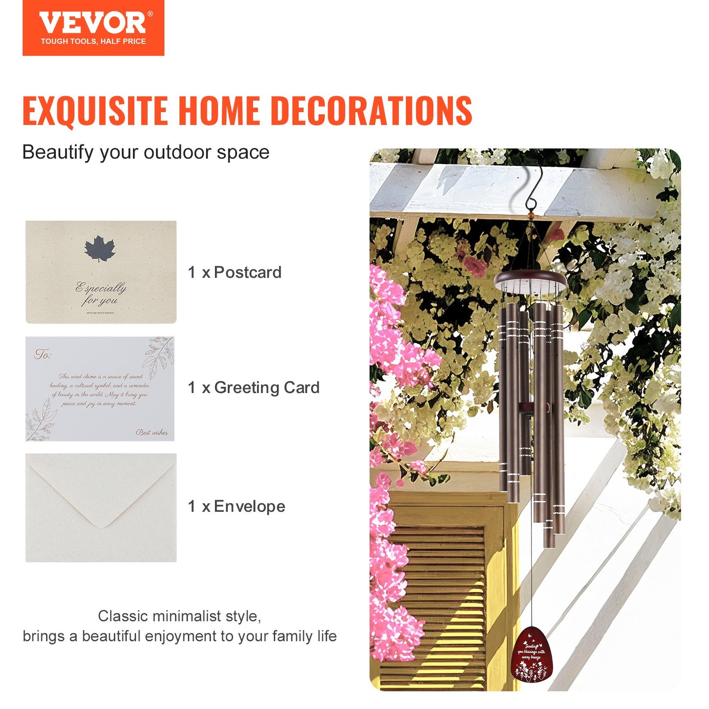 Wind Chimes for Outside, 1067 mm, Deep Tone Wind Chimes with 6 Tubes, Unique Large Memorial Wind Chimes for Anniversary, Grace Outdoor Decor for Your Patio, Porch, Garden & Backyard, Dark Brown