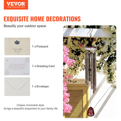 Wind Chimes for Outside, 1067 mm, Deep Tone Wind Chimes with 6 Tubes, Unique Large Memorial Wind Chimes for Anniversary, Grace Outdoor Decor for Your Patio, Porch, Garden & Backyard, Dark Brown