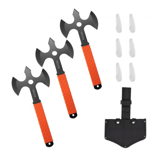 Kastyxor och tomahawker, 3-pack 340,4 mm trippeleggade kastyxor, rostfritt stålhuvud med halkfritt TPR-gummihandtag, med svart nylonslida, för rekreation och tävling