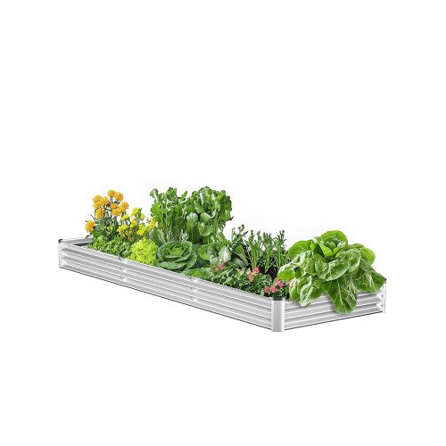 Metal Raised Garden Bed, 12 x 4 x 1 ft Outdoor Galvanized Planter Box, with Open Bottom, Large Planter Raised Bed for Gardening Vegetables, Flowers, Herbs, and Succulent Plants, Silver