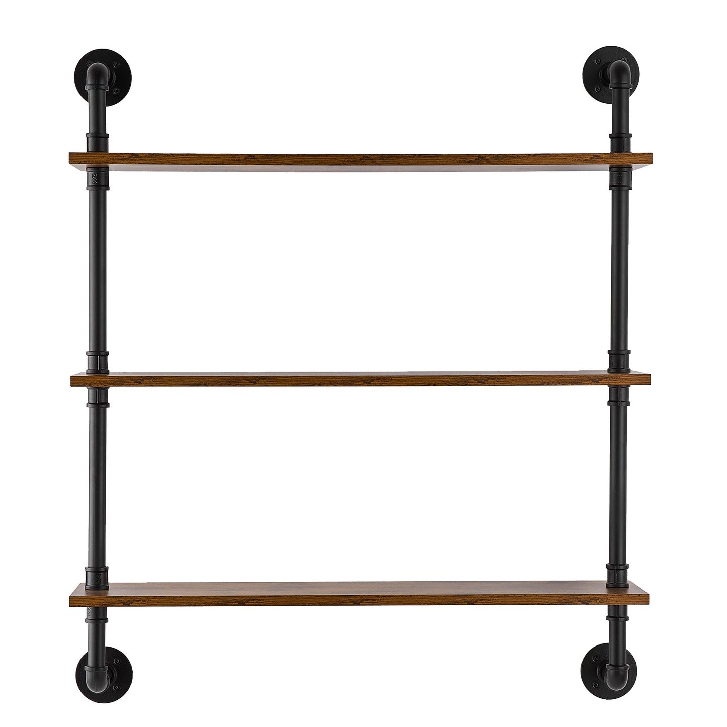 Industrial Pipe Shelf, 3 Tier 32x7.87in, Wall-Mount Floating Rustic Wood Shelves Bracket Display Bookshelf, Storage Rack Sundries Holder for Kitchen Bedroom Bathroom Living Room, Black
