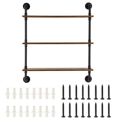Industrial Pipe Shelf, 3 Tier 32x7.87in, Wall-Mount Floating Rustic Wood Shelves Bracket Display Bookshelf, Storage Rack Sundries Holder for Kitchen Bedroom Bathroom Living Room, Black