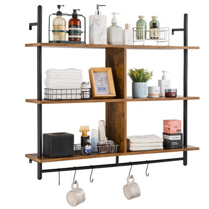 Industrial Pipe Shelf, 3 Tier 41.5x9.84in, Wall-Mount Floating Rustic Wood Shelves Bracket Display Bookshelf, Storage Rack Sundries Holder for Kitchen Bedroom Bathroom Living Room, Black