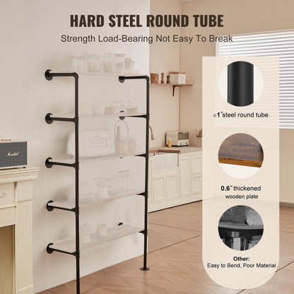 Industrial Pipe Shelf 5 Tier 2PCS 25 cm W Wall-Mount Planks NOT Included