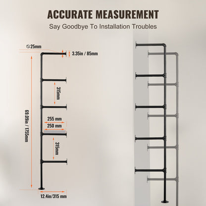 Industrial Pipe Shelf 5 Tier 2PCS 25 cm W Wall-Mount Planks NOT Included