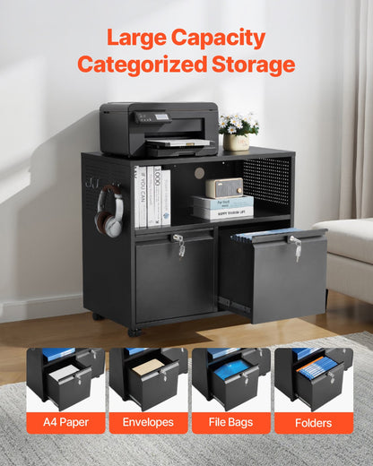 2 Drawers Metal File Cabinet, Lateral Filing Cabinet with Lock and Adjustable Hanging Rods, Wide Filing Storage Cabinets for Home and Office Fit Letter, A4, Legal Size File, Easy Assembly, Black