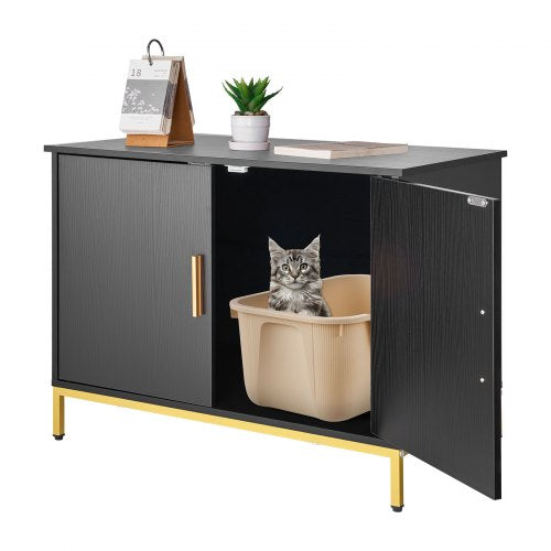 Cat Litter Box Enclosure Furniture, 70 cm Hidden Litter Box Cabinet with Metal Legs & Handle, Modern Style Cat Washroom House End Table, Fit Most of Litterbox, for Bedroom Living Room