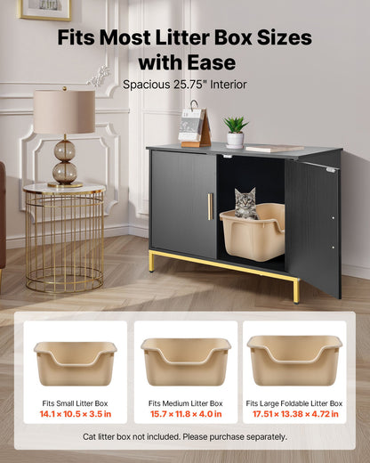 Cat Litter Box Enclosure Furniture, 70 cm Hidden Litter Box Cabinet with Metal Legs & Handle, Modern Style Cat Washroom House End Table, Fit Most of Litterbox, for Bedroom Living Room