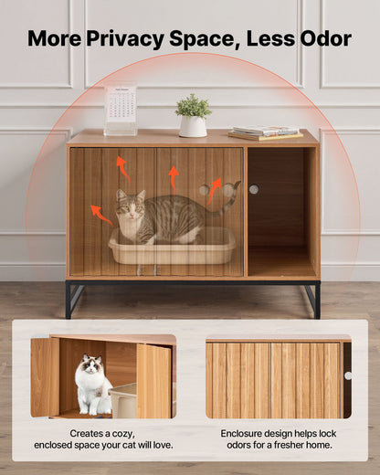 Cat Litter Box Enclosure Furniture, 80 cm Hidden Litter Box Cabinet with Scratch Pad & Storage, Waterproof Cat Washroom End Table Cat House, Fit Most of Litterbox, for Bedroom Living Room