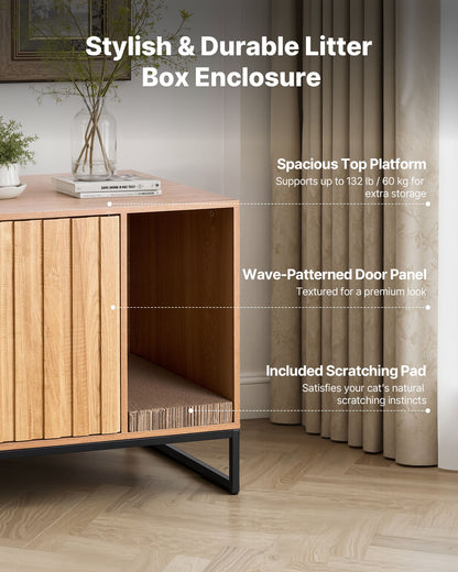 Cat Litter Box Enclosure Furniture, 80 cm Hidden Litter Box Cabinet with Scratch Pad & Storage, Waterproof Cat Washroom End Table Cat House, Fit Most of Litterbox, for Bedroom Living Room