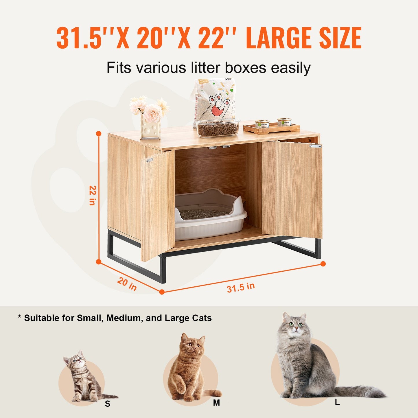 Cat Litter Box Enclosure Hidden Litter Box Furniture 80 cm L x 50.8 cm W x 55.9 cm H