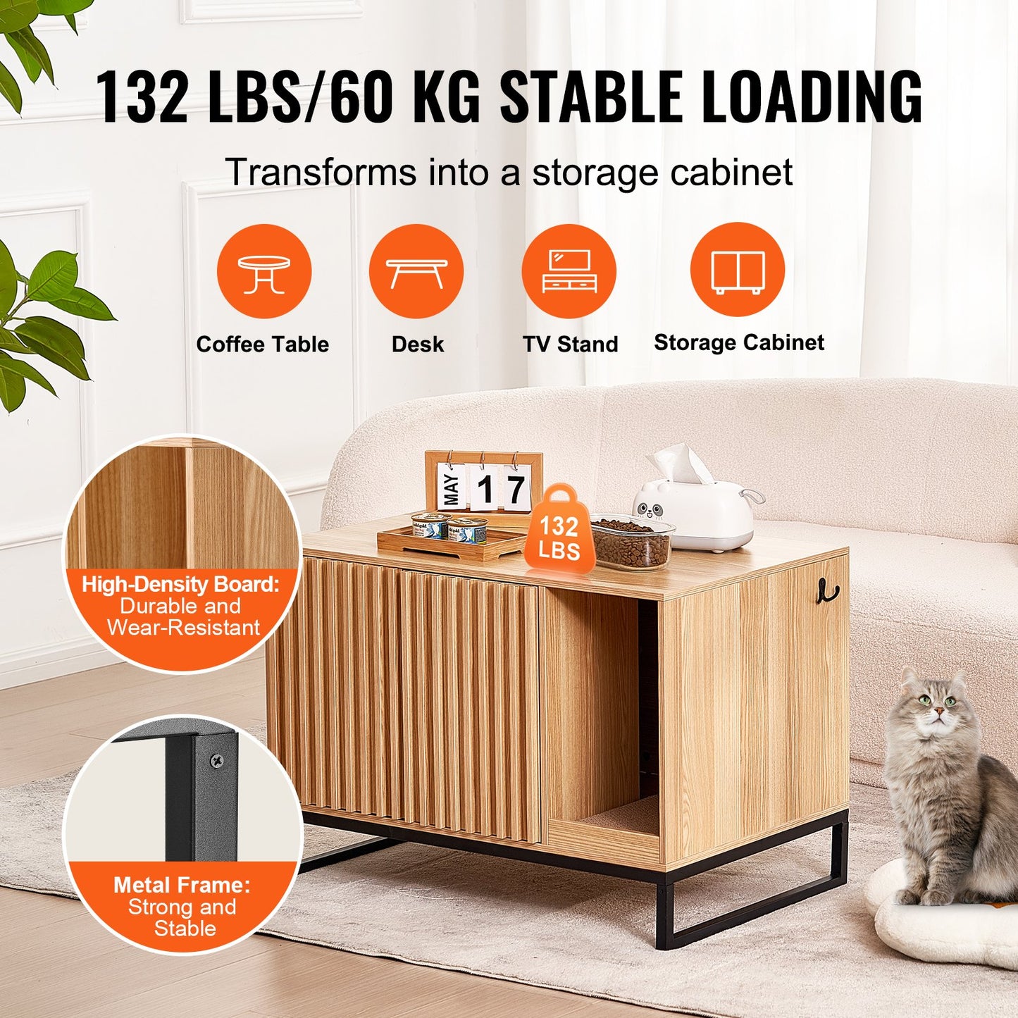 Cat Litter Box Enclosure Hidden Litter Box Furniture 80 cm L x 50.8 cm W x 55.9 cm H