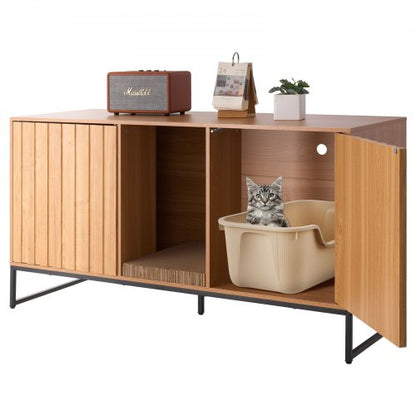 Cat Litter Box Enclosure Furniture, 120 cm Hidden Litter Box Cabinet with Scratch Pad & Storage, Waterproof Cat Washroom End Table Cat House, Fit Most of Litterbox, for Bedroom Living Room