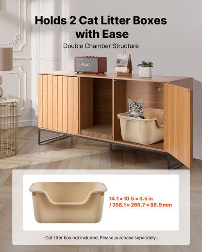 Cat Litter Box Enclosure Furniture, 120 cm Hidden Litter Box Cabinet with Scratch Pad & Storage, Waterproof Cat Washroom End Table Cat House, Fit Most of Litterbox, for Bedroom Living Room