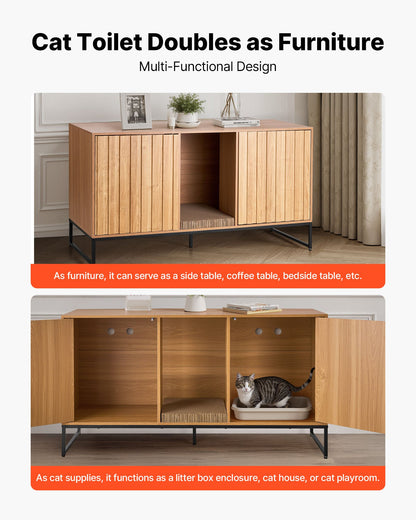 Cat Litter Box Enclosure Furniture, 120 cm Hidden Litter Box Cabinet with Scratch Pad & Storage, Waterproof Cat Washroom End Table Cat House, Fit Most of Litterbox, for Bedroom Living Room