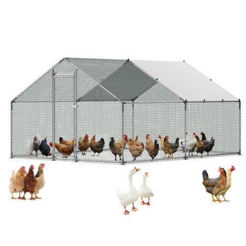Metal Chicken Coop, 9.8x13.1x6.5 ft Large Walk-in Chicken Runs with Cover, Spire Roof Hen House Enclosure with Security Lock, Outdoor Duck Rabbit Cage Poultry Pen for Backyard, Farm, Yard