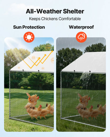 Metal Chicken Coop, 9.8x13.1x6.5 ft Large Walk-in Chicken Runs with Cover, Spire Roof Hen House Enclosure with Security Lock, Outdoor Duck Rabbit Cage Poultry Pen for Backyard, Farm, Yard