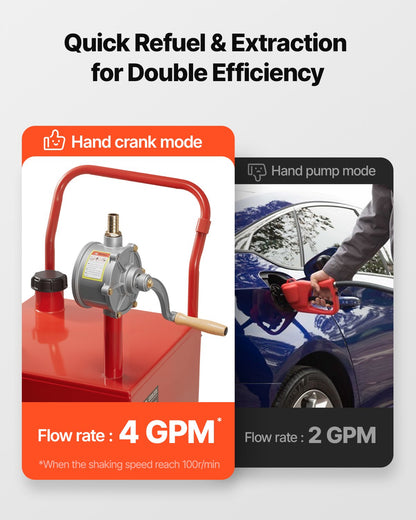 20-gallons bränslebehållare, bensin- och dieseltank med manuell överföringspump, bärbar bränsletank med 2 hjul och 10 fots slang, bensinbehållare för bilar, gräsklippare, fyrhjulingar, båtar, mer, röd
