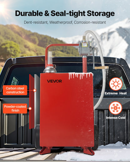 20-gallons bränslebehållare, bensin- och dieseltank med manuell överföringspump, bärbar bränsletank med 2 hjul och 10 fots slang, bensinbehållare för bilar, gräsklippare, fyrhjulingar, båtar, mer, röd