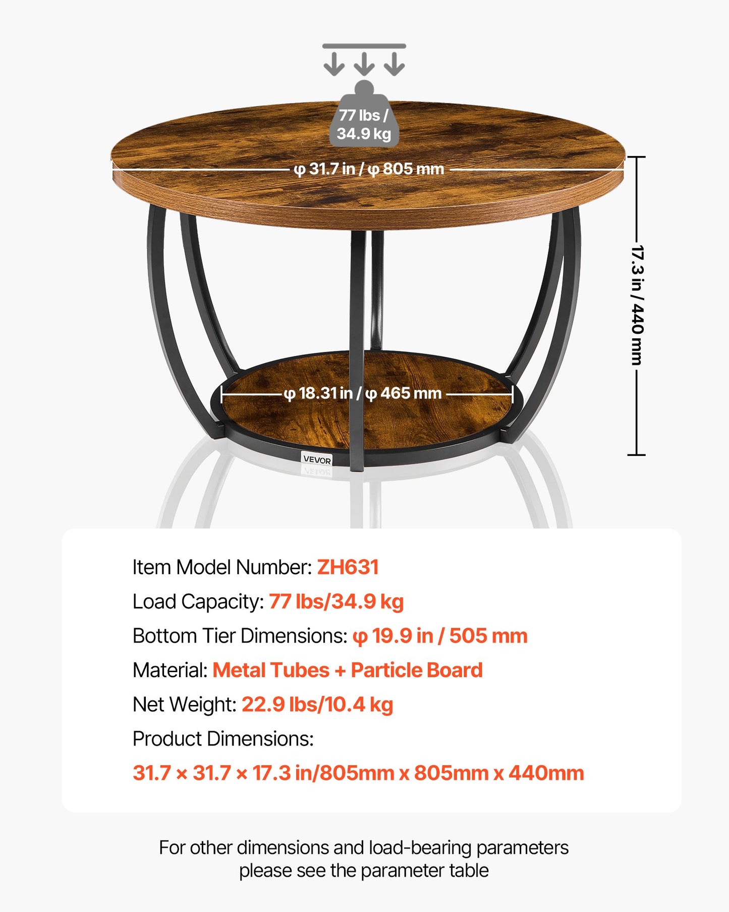 Coffee Table, Modern Round Coffee Table, 2 Tiers Wooden Circle Center Desk with Open Storage, Minimalist Sturdy Metal Frame Accent End Desk for Living Room, Office, Easy Assembly, Rustic Brown