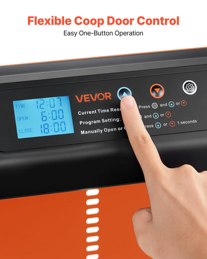 Automatisk hönshusdörr, batteridriven hönshusdörr med timer och manuell inställning, klämskydd, hållbar aluminiumlegering, grindöppnare med vattentät tätning, orange
