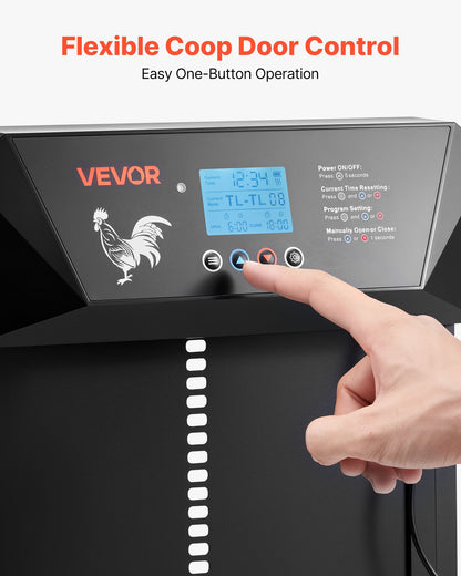 Automatisk hönshusdörr, DC- och batteridriven hönsdörr med LCD-skärm, ljussensor, timer och manuell inställning, klämskydd, hållbar aluminiumlegering, grindöppnare till hönshus för gård