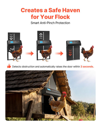 Automatisk hönshusdörr, batteridriven hönshusdörr med timer och manuell inställning, klämskydd, hållbar aluminiumlegering, automatisk grindöppnare för hönsgård med vattentät tätning, svart