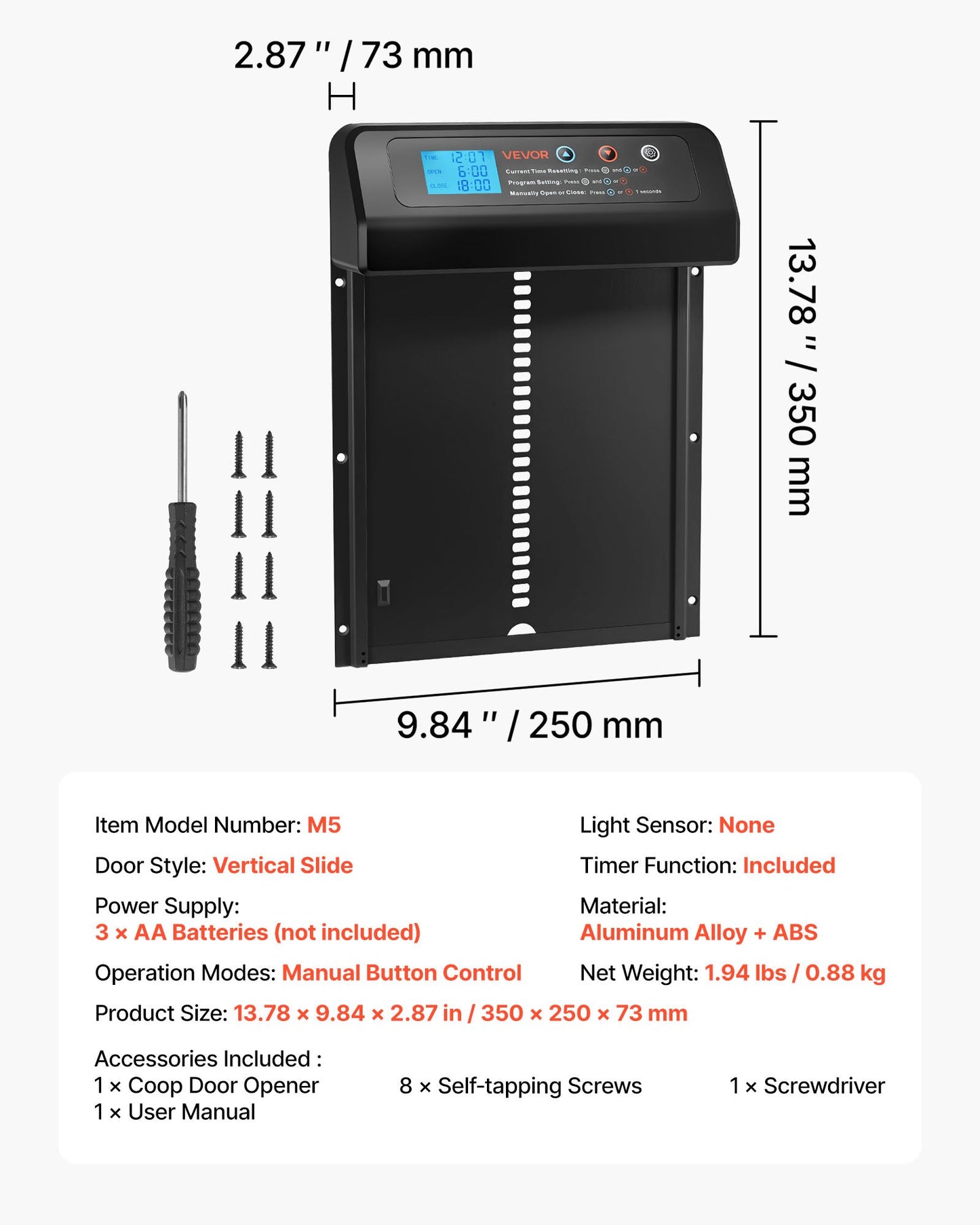 Automatisk hönshusdörr, batteridriven hönshusdörr med timer och manuell inställning, klämskydd, hållbar aluminiumlegering, automatisk grindöppnare för hönsgård med vattentät tätning, svart