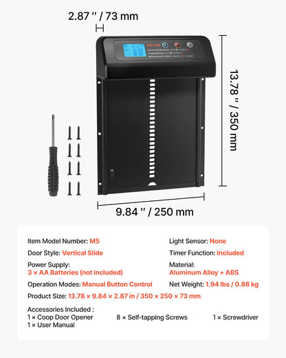 Automatisk hönshusdörr, batteridriven hönshusdörr med timer och manuell inställning, klämskydd, hållbar aluminiumlegering, automatisk grindöppnare för hönsgård med vattentät tätning, svart