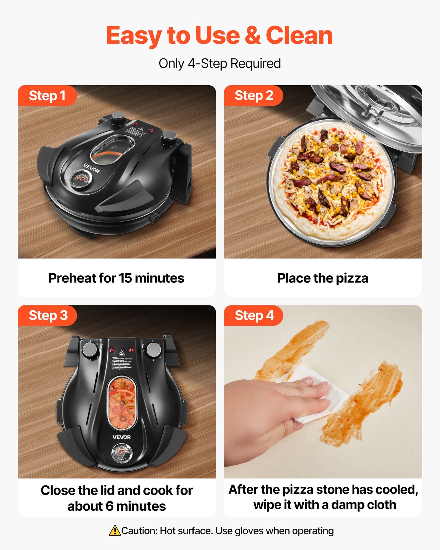 Pizza Oven, 304.8 mm Electric Pizza Maker, 1200W Electric Pizzas Cooker with Cordierite Stone, 5-Mode Temperature Control, Viewing Window for Precise Cooking, Heats up to 420℃, for Home (Black)