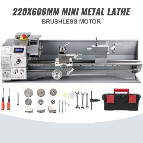 Mini Metal Lathe 750W Variable Speed Metal Lathe 50 to 3000Rpm Milling Precision Lathe 220 x 600mm for Metal Metal Lathe for Counter Face Turning Driling