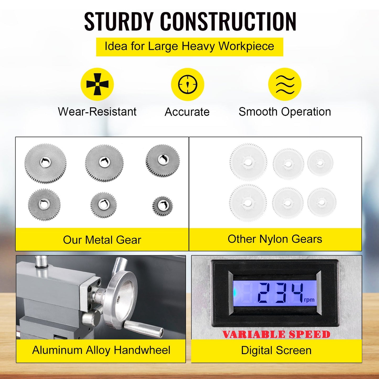 Mini Metal Lathe 750W Variable Speed Metal Lathe 50 to 3000Rpm Milling Precision Lathe 220 x 600mm for Metal Metal Lathe for Counter Face Turning Driling