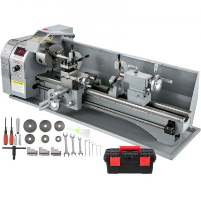 1100W Mini Metal Lathe 220MMx750MM Variable-Speed Metal Lathe RPM Metal Milling Machine Digital Milling Metal Lathe with 3-Jaw Chuck, MT5 Spindle Taper, MT2 Tailstock Taper