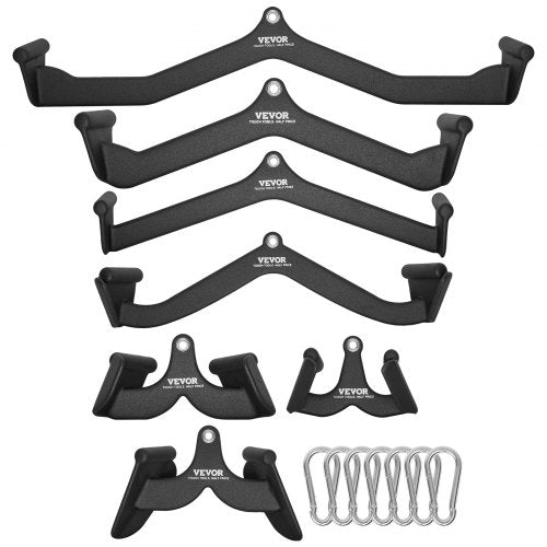 Lat Pulldown-tillbehör, kabelmaskin, rodd, T-stång, V-stång, 7-set, triceps-pulldown-stång, gummibelagt handtag för ryggstyrketräning, bicepscurl, triceps-lats-pulldown-stång för hemmagym, fitness