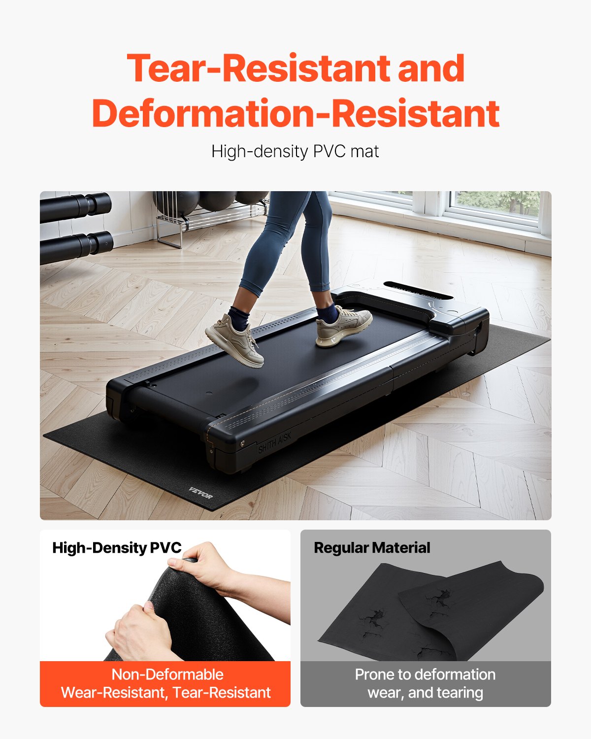 Löpbandsmatta för heltäckningsmatta, 6 mm tjock, 760x1820 mm träningsmatta för löpband, stationära cyklar och liggcyklar, golvskydd i hög densitet av PVC, vattentät och halkfri för hemmagym