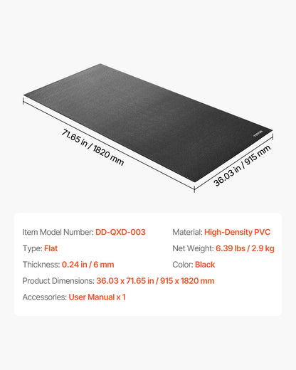 Treadmill Mat for Carpet Floor, 6 mm Thick, 915x1820 mm Exercise Equipment Mat for Treadmills, Elliptical, Rowing Machine, High Density PVC Floor Protector, Waterproof and Non-slip for Home Gym