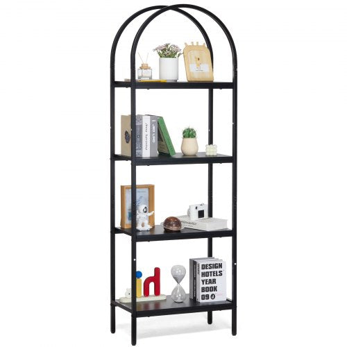 Metal Bookshelf, 4-Tier Arched Industrial Bookshelf, Small Rustic Vintage Storage Bookcase with Open Shelves, Freestanding Display Shelving Unit Storage Rack, for Living room, Bedroom & Office