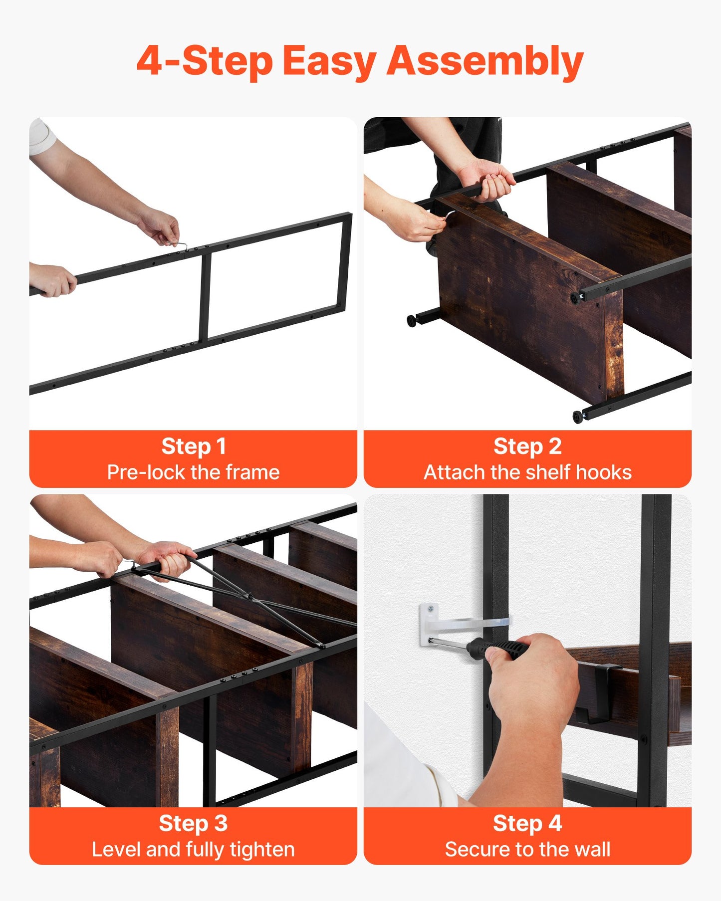 Industrial Bookshelf, 6-Tier, Vintage Ladder Shelf Bookshelves and Bookcases, with Metal Frame, Book Organizer with Open Shelves, for Living Room, Bedroom, Kitchen, Home Office, Rustics Brown