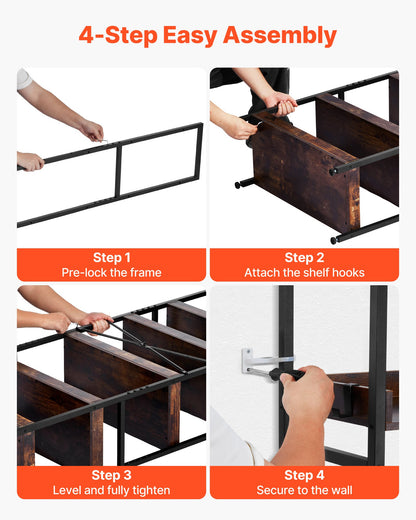 Industrial Bookshelf, 6-Tier, Vintage Ladder Shelf Bookshelves and Bookcases, with Metal Frame, Book Organizer with Open Shelves, for Living Room, Bedroom, Kitchen, Home Office, Rustics Brown