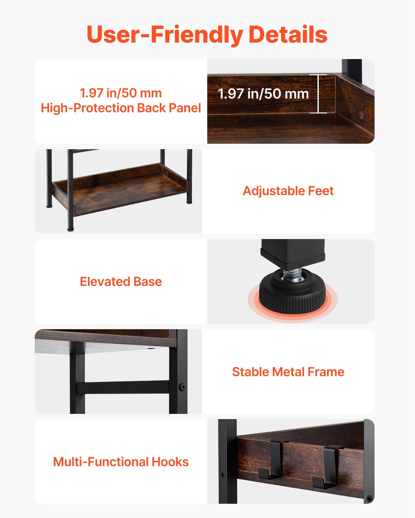 Industrial Bookshelf, 6-Tier, Vintage Ladder Shelf Bookshelves and Bookcases, with Metal Frame, Book Organizer with Open Shelves, for Living Room, Bedroom, Kitchen, Home Office, Rustics Brown