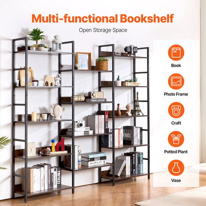 Triple Metal Bookshelf, 14-Tier Industrial Bookshelf, Large Rustic Vintage Storage Bookcase with Open Shelves, Freestanding Display Shelving Unit Storage Rack, for Living room, Bedroom & Office