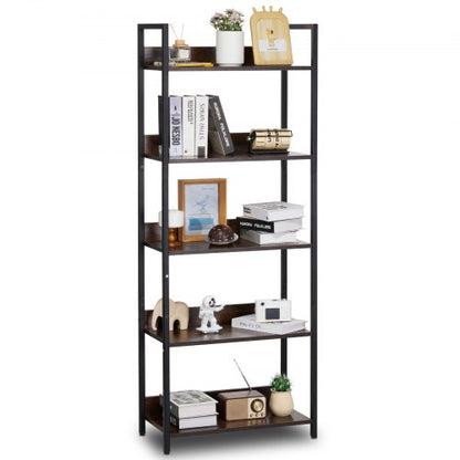 Metal Bookshelf, 5-Tier Tall Industrial Bookshelf, Rustic Display Vintage Storage Bookcase with Open Shelves, Freestanding Display Shelving Unit Storage Rack, for Living room, Bedroom & Office