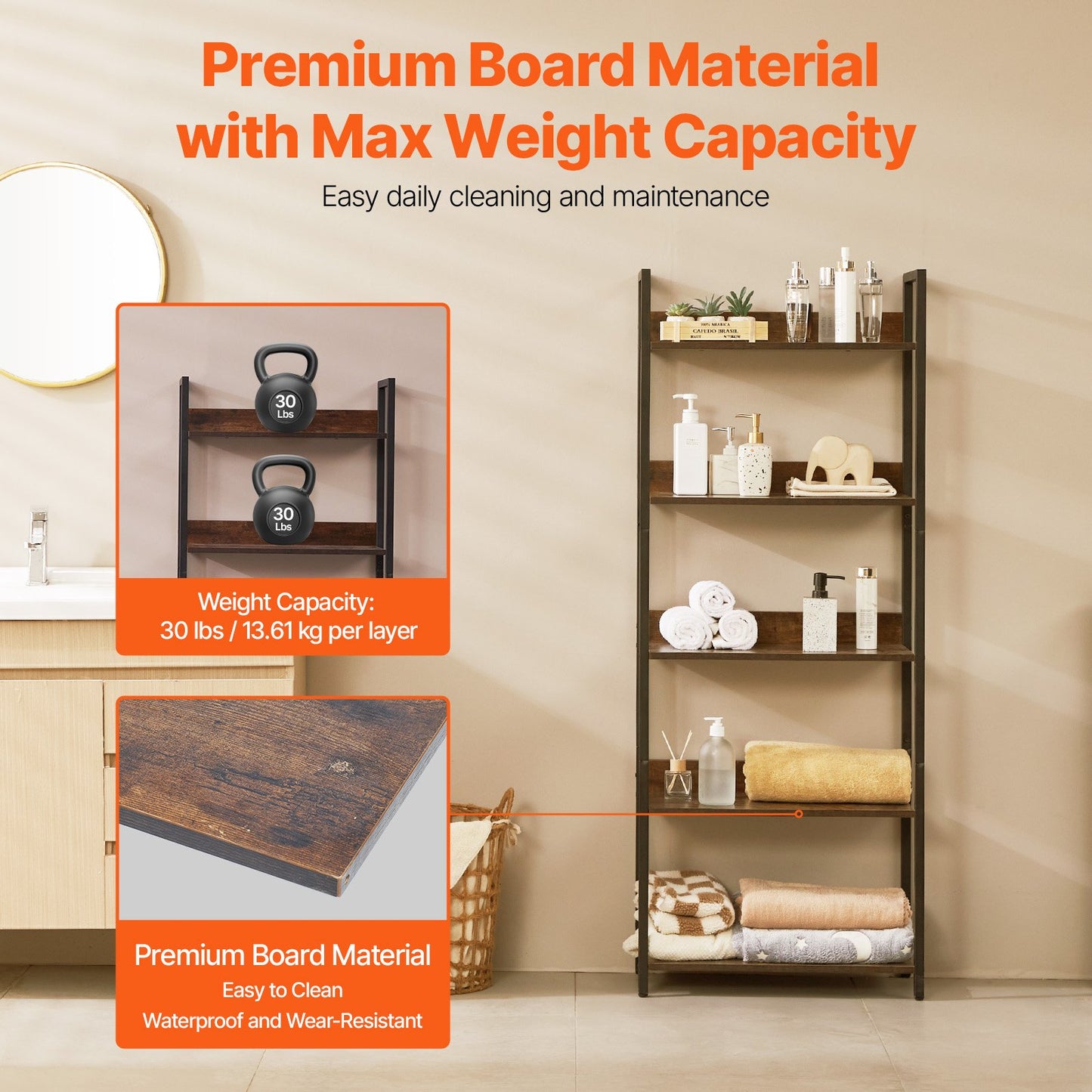 Metal Bookshelf, 5-Tier Tall Industrial Bookshelf, Rustic Display Vintage Storage Bookcase with Open Shelves, Freestanding Display Shelving Unit Storage Rack, for Living room, Bedroom & Office