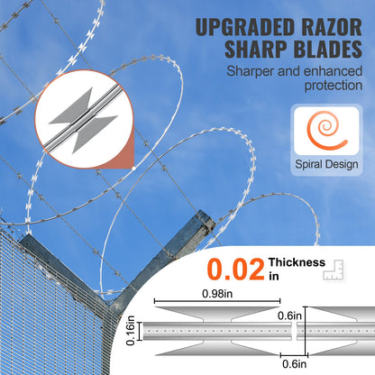 Razor Wires, 75 m Razor Barbed Wire, 5 Rolls Razor Wire Fencing Razor Fence, Razor Ribbon Barbed Wire Galvanized Razor Wire Fence, Rolls Razor for Garden