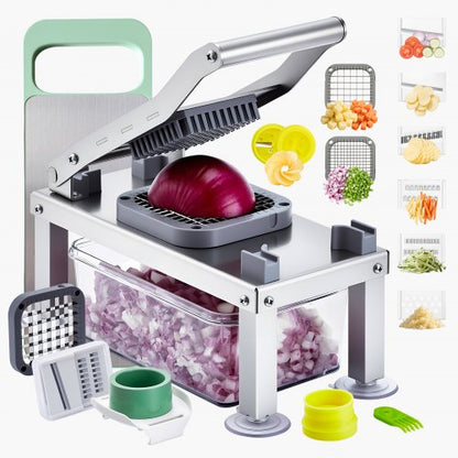 Grönsakshackare Mandolin Skärare, Allt-i-1 Mat Grönsaksskärare med 9 Rostfria Blad, Ostrivjärn Lök Potatis Tärnare med Behållare, Salladsspiralizer Köksredskap &amp; Essentials